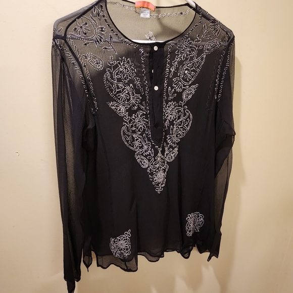 Glam Black 100% Silk Light Weight tunic blouse size 38 - Picture 2 of 15